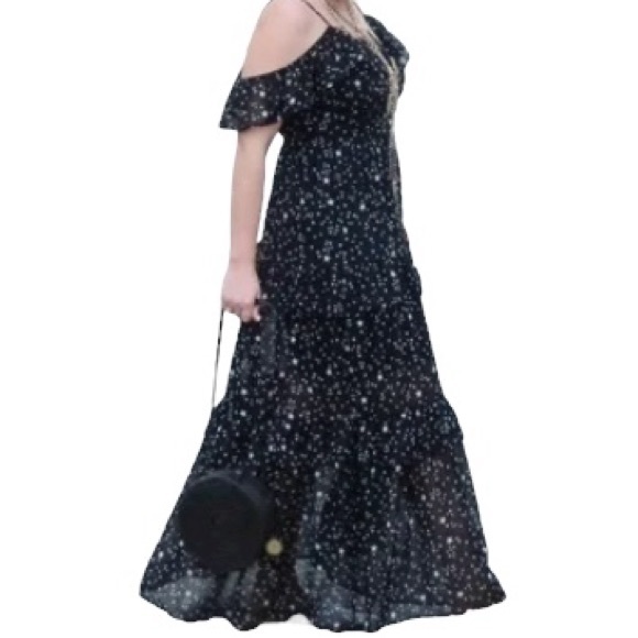 Fabulous Black off the shoulder sheer Star Ruffled Maxi dress witch costume - Picture 1 of 10